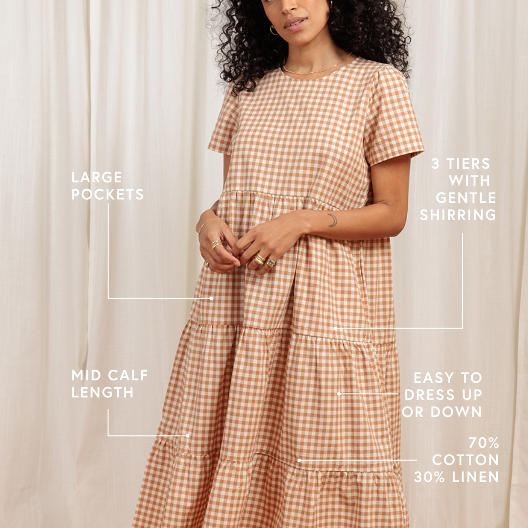Chalet Tiered Dress Cotton Linen (Clearance)